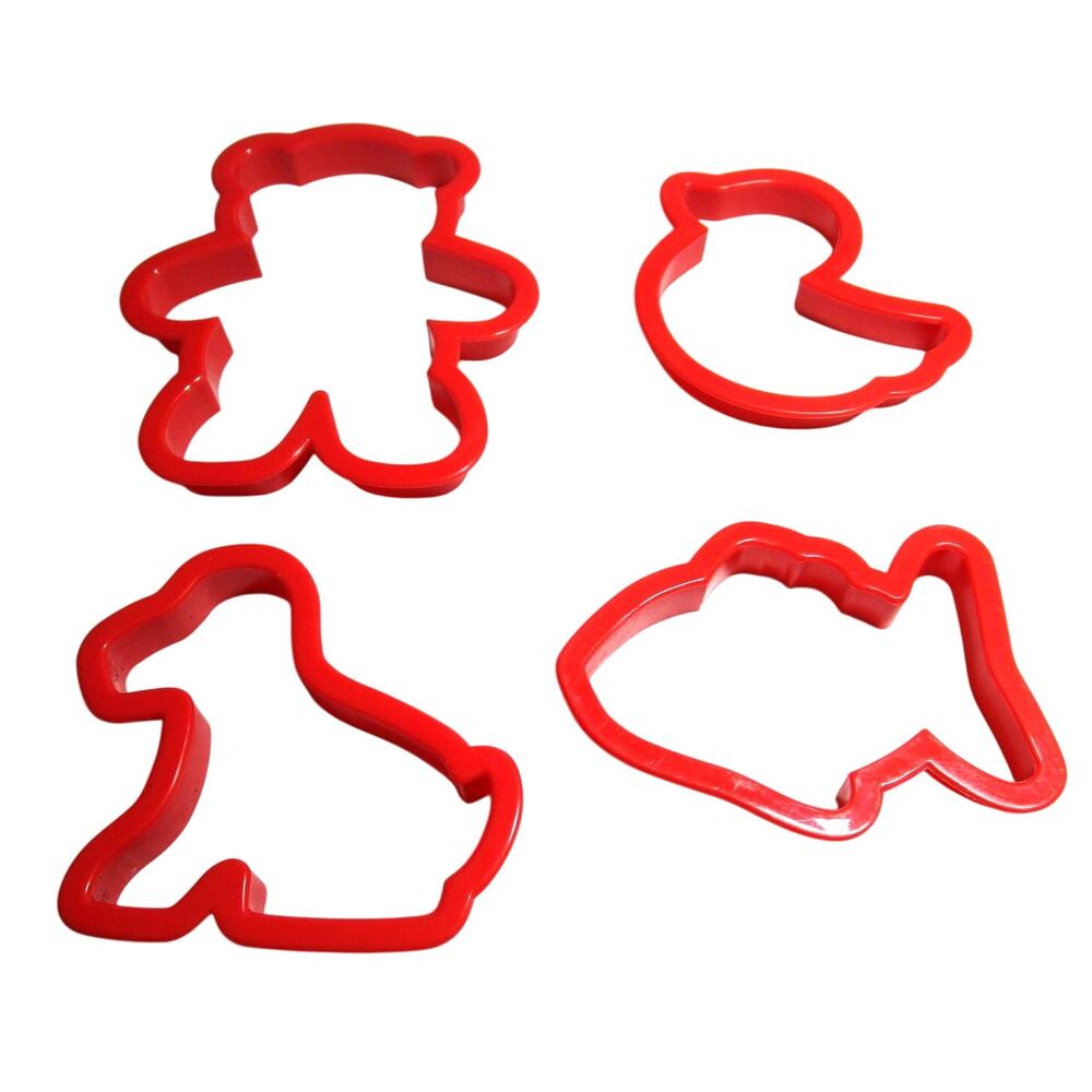 Wilton Animal Cookie Cutters Set of 4 Dog Fish Chick Bear, Orange Plastic